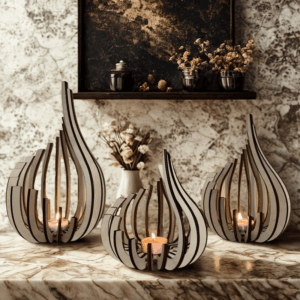 Elegáns  gyertyatartó - fa asztaldísz 3 db