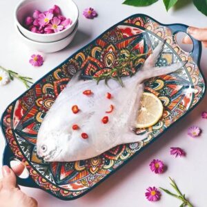 Bohém kerámia tálalótál-kék