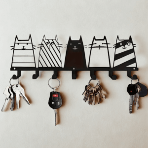 Fali kulcstartó akasztó - 5 cica