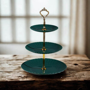 Bordázott desszerttartó 3 szintes - sötétzöld