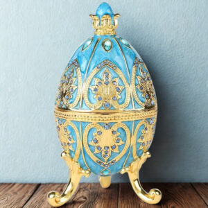 Fabergé tojás jellegű ékszerdoboz - égszinkék